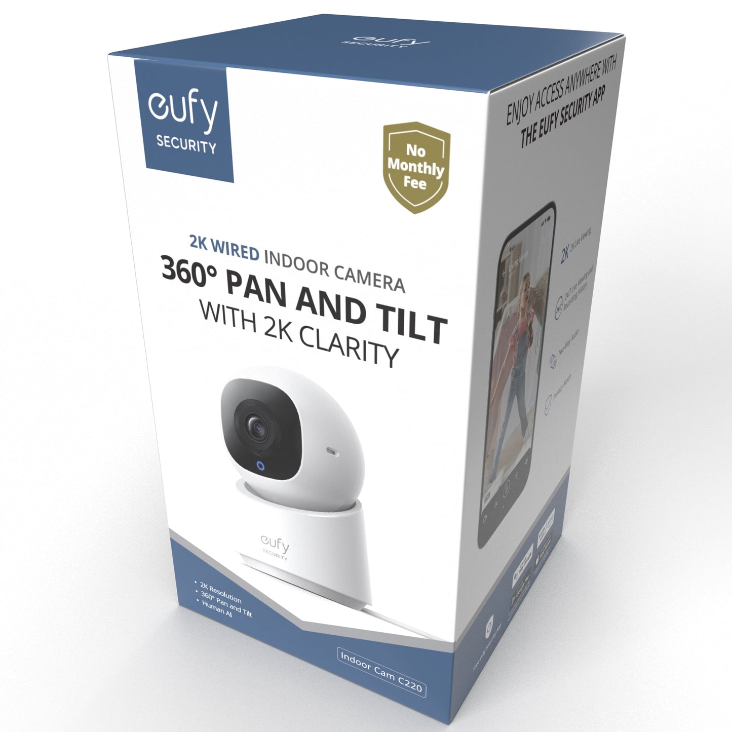 Eufy Solo Indoor-Cam Wired 2K Surveillance, 24/7 Recording, AI Human Detection
