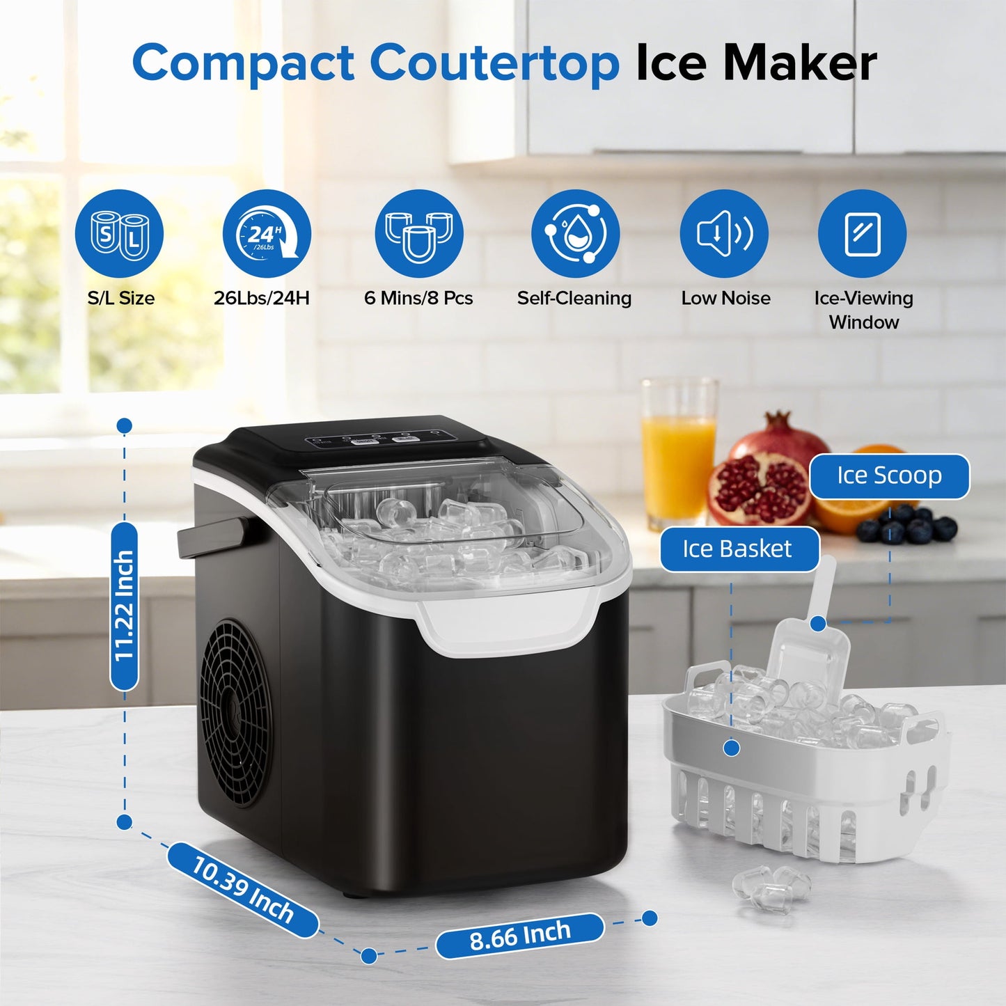 Big Sales Portable Ice Machine with Self-Cleaning for Home 8 Ice Cubes in 6 Mins