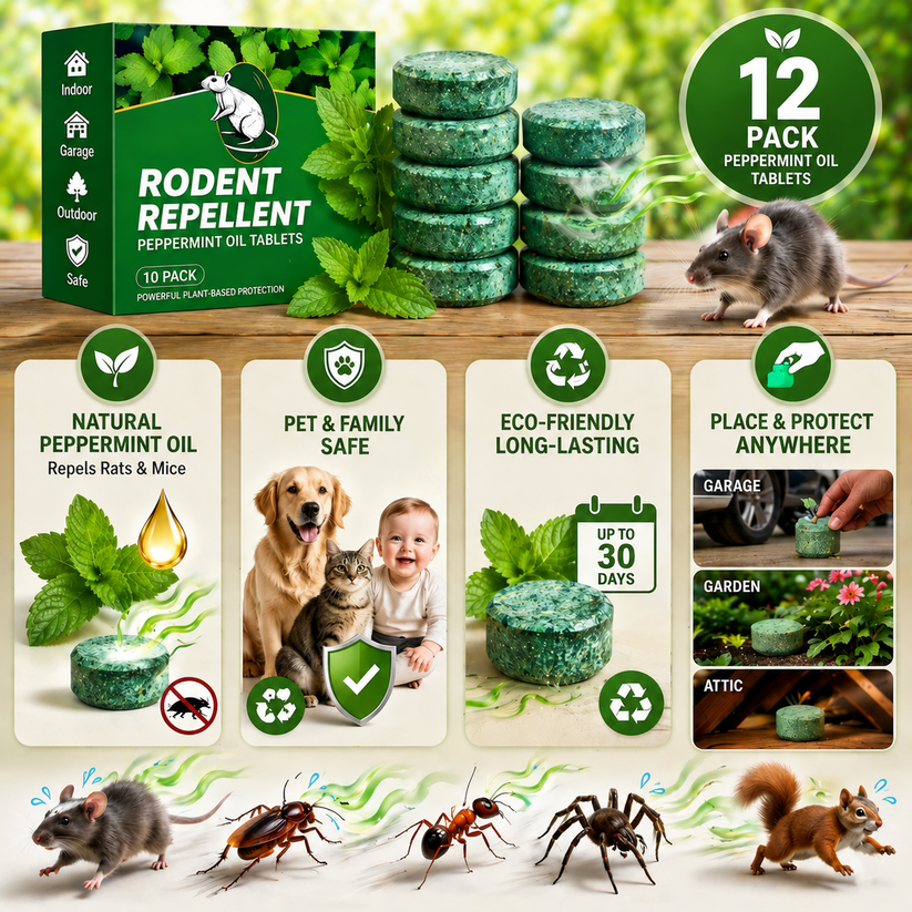 💥LAST DAY SALE 50%OFF💥🟢 Natural Peppermint Rodent Repellent Tablets – 12 Pack