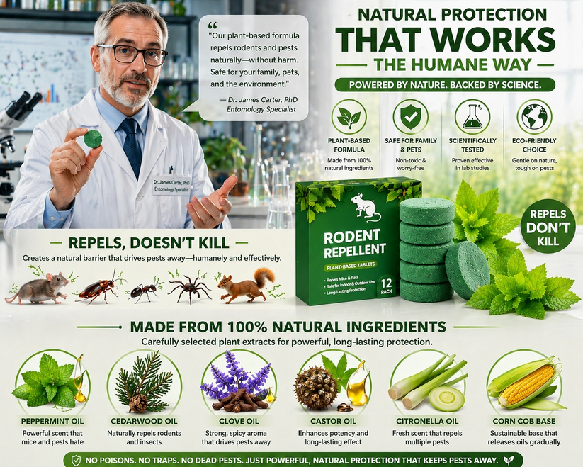 💥LAST DAY SALE 50%OFF💥🟢 Natural Peppermint Rodent Repellent Tablets – 12 Pack